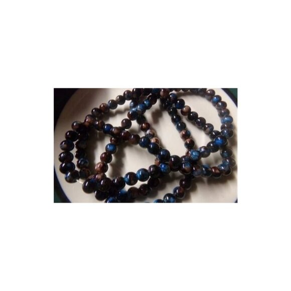 1 Strand Blue Black Brown Mottled Glass Beads 6mm - Picture 1 of 2